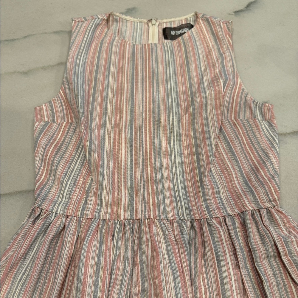Reformation Dress Size 6 Pink Gray Striped Linen Sleeveless - Picture 2 of 10